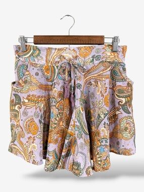 Earthbound Trading Co Purple Paisley Print Satin Mini Shorts Size L Drawstring